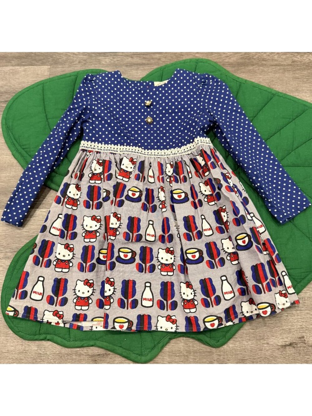 Misha Lulu for Hello Kitty Toddler 2-4 Long Puff Sleeve Milk Tea Printed Dress